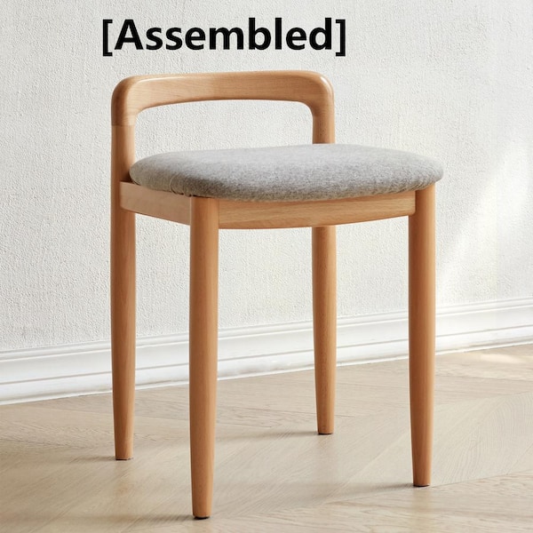 Unbranded 14 in. W x 14 in. D x 20 in. H Natural Beige Beech Wood Assembled Linen Cabinet with Upholstered Stool