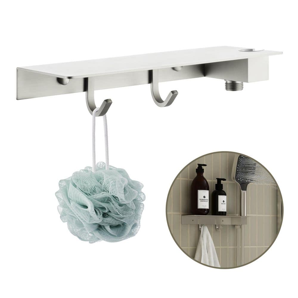 Shower Holder Reece CASAINC Wall-Mount Hand Shower Holder with Storage Shelf in Brushed ...