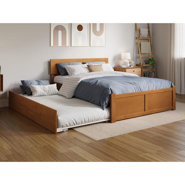 AFI Orlando Light Toffee Natural Bronze Solid Wood Frame Full Platform Bed with Footboard and Twin Trundle