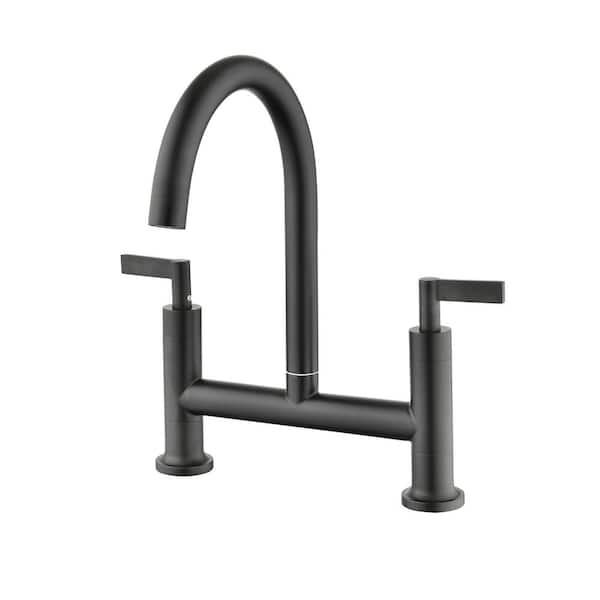 Lukvuzo Double Handle High-Arc Bridge Kitchen Faucet in Matte Black Finish Stainless Steel Corrosion Resistant w/Bubbler Aerator