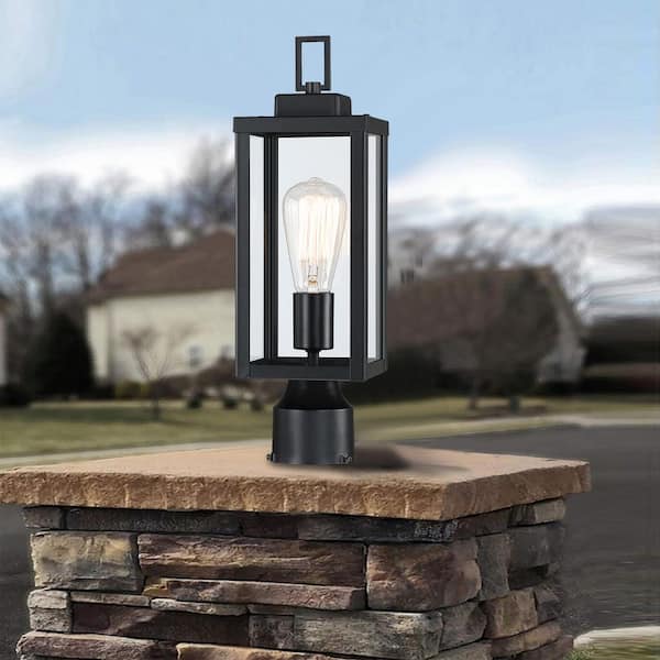 1-Light Black Outdoor Post Light Kits Head with Clear Glass Shade (2-Pack)