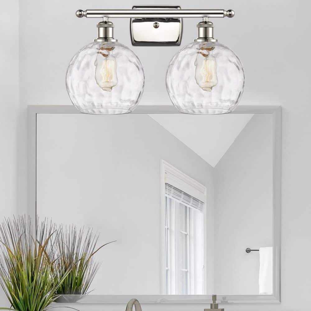 Athens Water Glass 18 in. 2-Light Polished Nickel Vanity Light with Glass Shade price history on PriceWatchPro