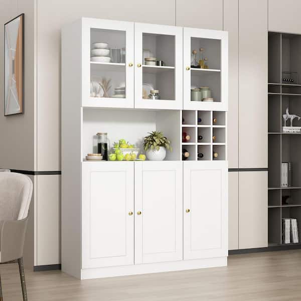FUFU&GAGA White Wood Storage Cabinet Hutch Food Pantry with 3-Door and 6-Drawers (47.2 in. W x 15.7 in. D x 70.9 in. H )