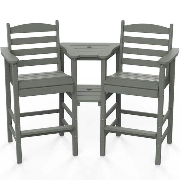 Karl home HDPE Plastic Outdoor Bar Stool with Removable Double Connecting Trays (2-Pack)