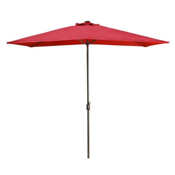 Unbranded 10 ft. Metal Market Solar LED Lights Adjustable Tilt Rectangular Patio Umbrella in Red
