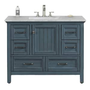 Britney 42 in. W x 22 in. D x 34 in. H Bath Vanity in Ash Blue with White Carrara Marble Top with White Sink