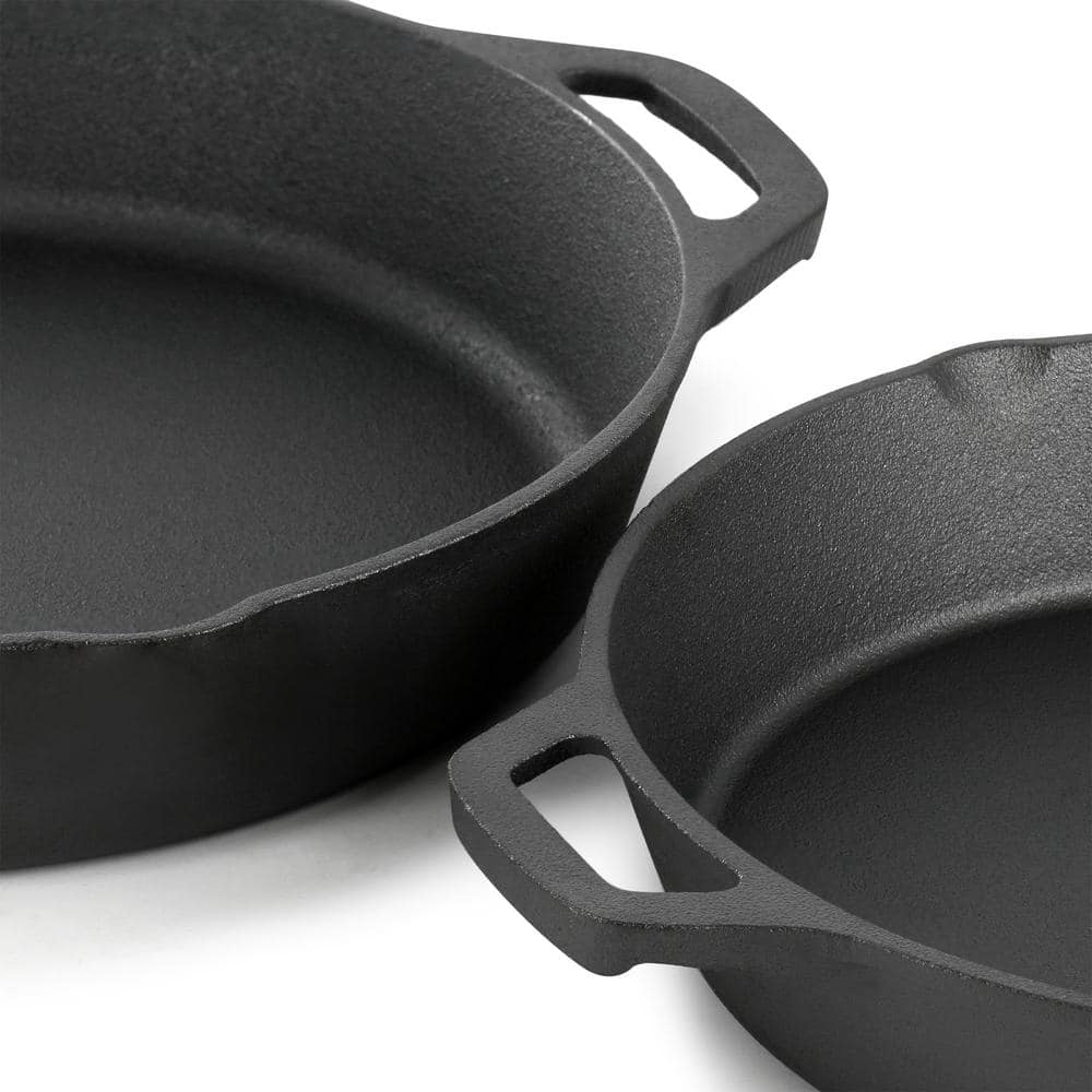 MegaChef 14 Piece Non-Stick Cast Iron Skillet Set with Tempered Glass Lids