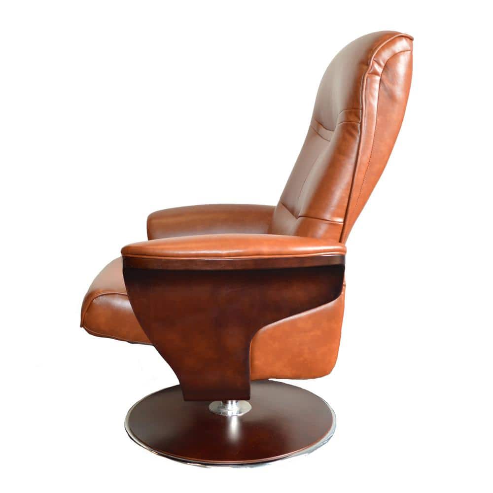 Modern Brown Leather Swivel Recliner with Ottoman