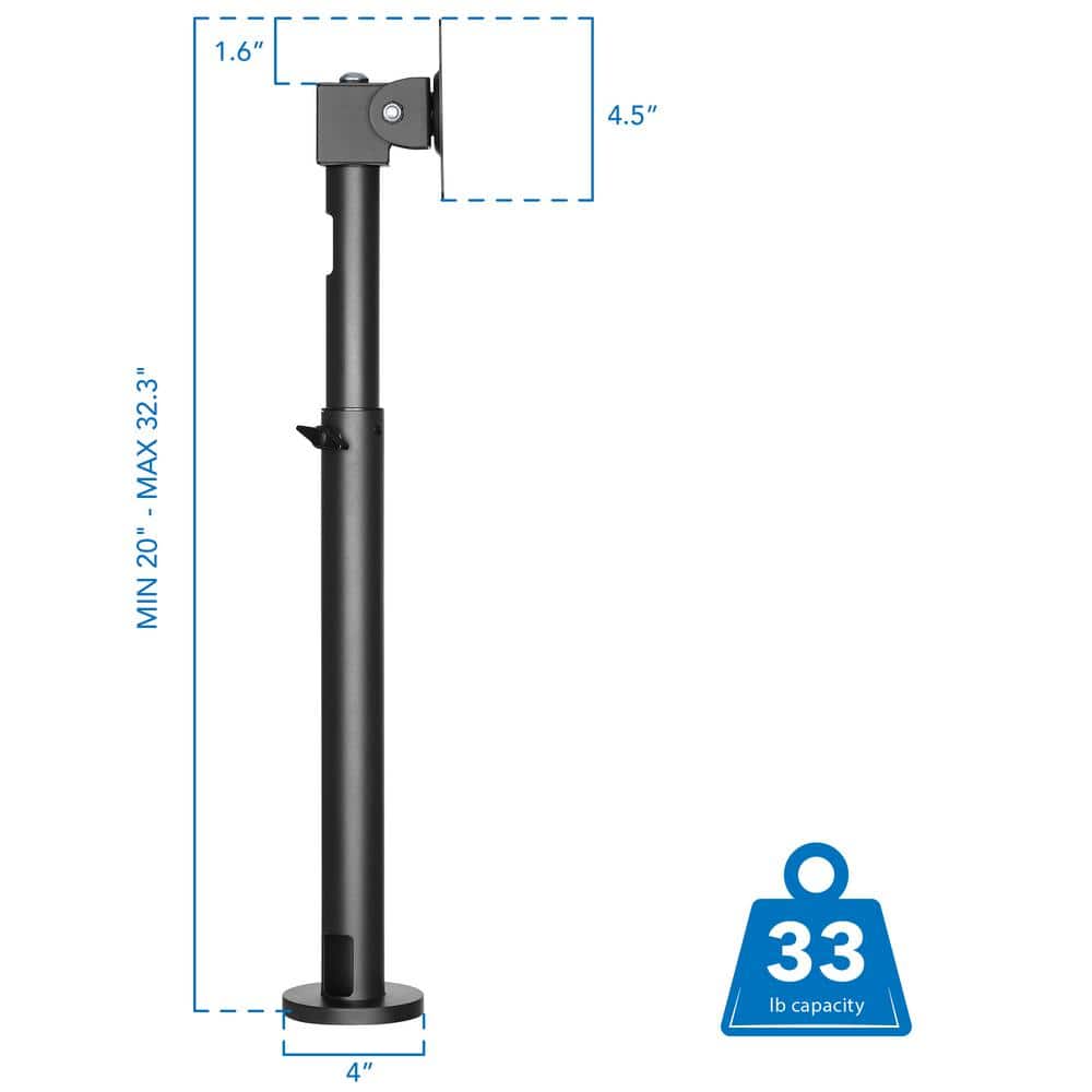 Black Adjustable POS Monitor Mount with Cable Management
