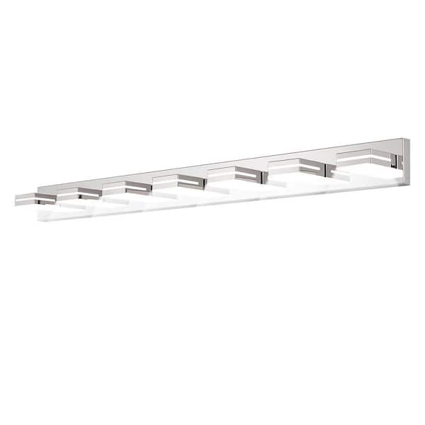 PUDO 55. 1in. Modern Minimalist Chrome 7-Light Vanity LED Light with Acrylic Lampshade for Indoor Room