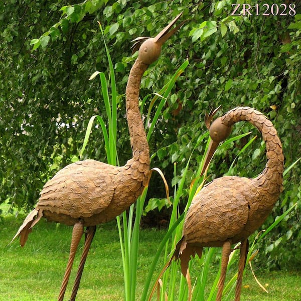 Zaer Ltd. International 65 in. Tall Rustic Herons Garden Statue (Set of ...