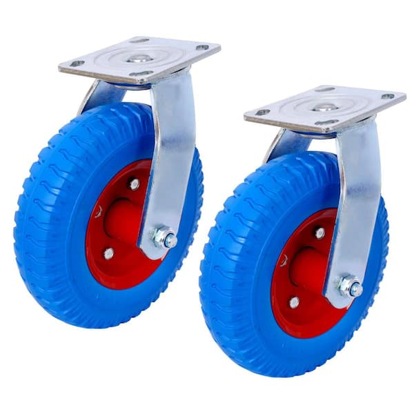 Angel Sar 2-Piece 8 in. Swivel Flat Free Caster Wheels, Steel Hub with Ball Bearings and 5/8 in. Bore, Blue