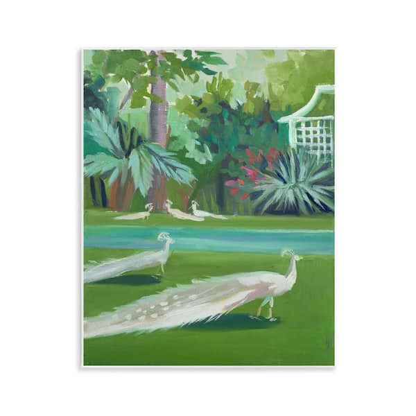Stupell Industries White Peacocks Scene by Jenny Westenhofer Unframed Nature Graphic Art Print 14 in. x 11 in.