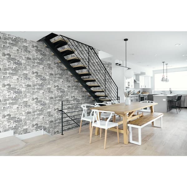 Grey Weathered Brick Vinyl Peel & Stick Wallpaper Roll (Covers 30.75 Sq. Ft.)