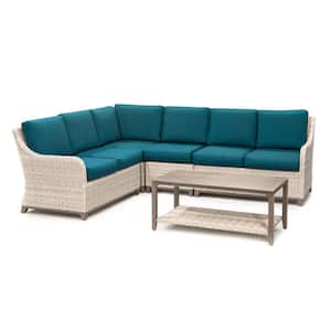Hampton 5-Piece Wicker Outdoor Sectional with Peacock Cushions