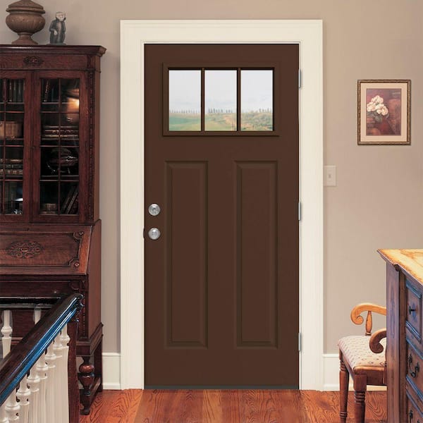 JELD-WEN 34 in. x 80 in. 3 Lite Craftsman Dark Chocolate Painted