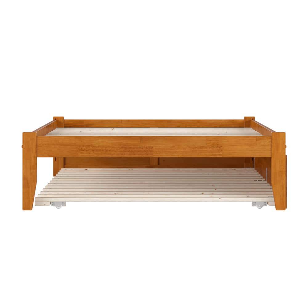 Light Toffee Full Wood Platform Bed with Trundle and Slats