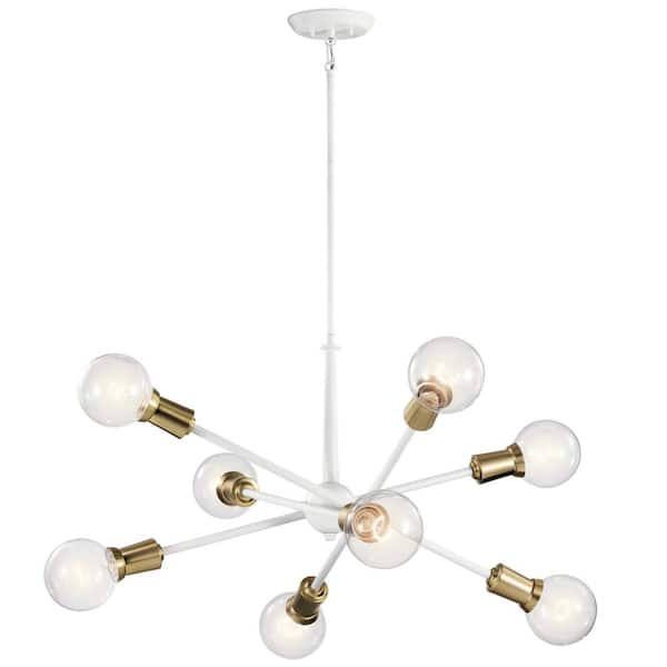 KICHLER Armstrong 30 in. 8-Light White Mid-Century Modern Sputnik Chandelier for Dining Room