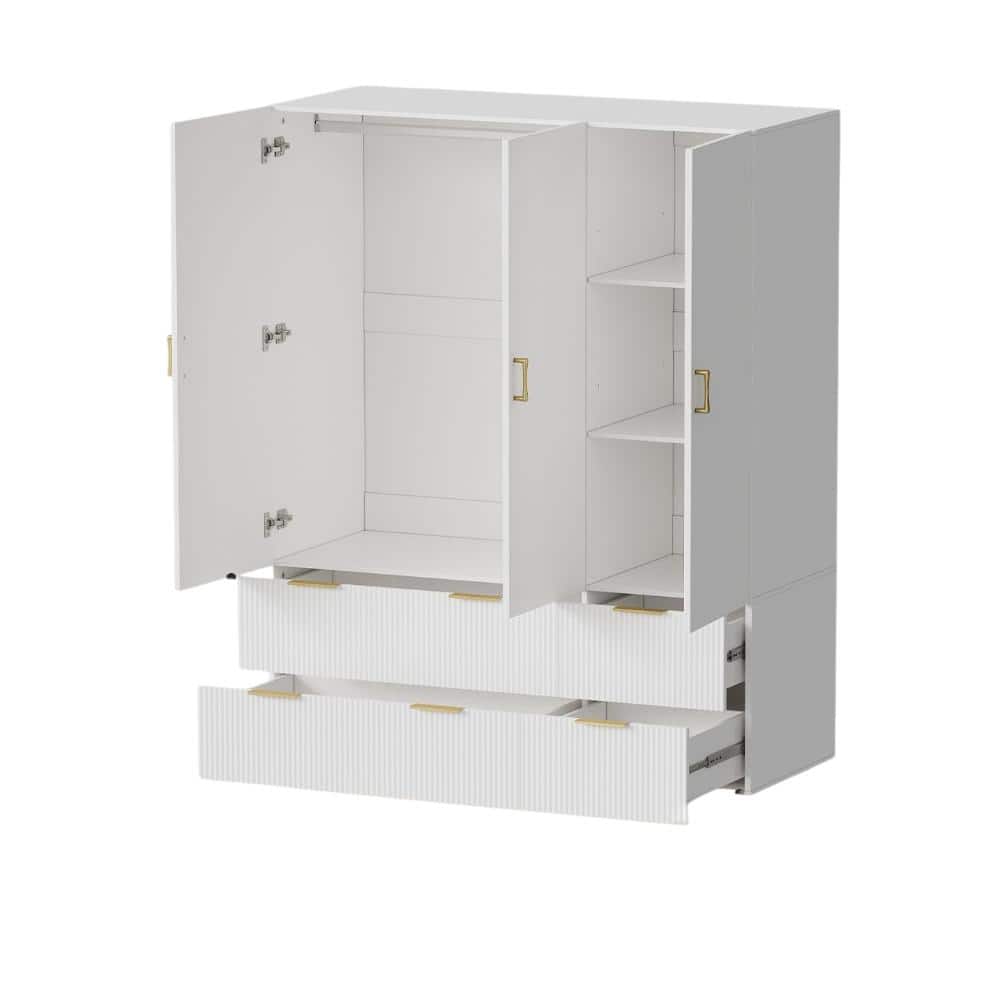 "19.69""D x 47.24""W x 69.88""H White Armoire Wardrobe Closet with 3 Door, Armoires with Mirror, Lights, Hanging Rod, Drawer" price history on PriceWatchPro