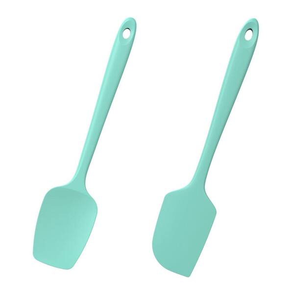2-Piece Silicone Scraper and Spoon Spatula Set, Heat Resistant to 600F, for Baking, Cooking and Mixing, Aqua Sky