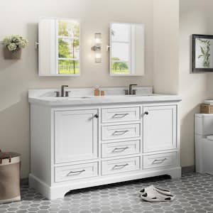 60 in. W x 21.7 in. D x 33.5 in. H Double Sink Freestanding Bath Vanity in White with White Ceramic Top