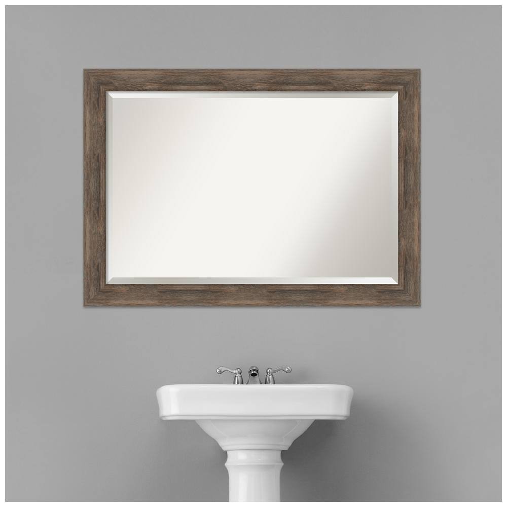 Elegant Hardwood Mocha 41" x 29" Rectangular Bathroom Vanity Mirror