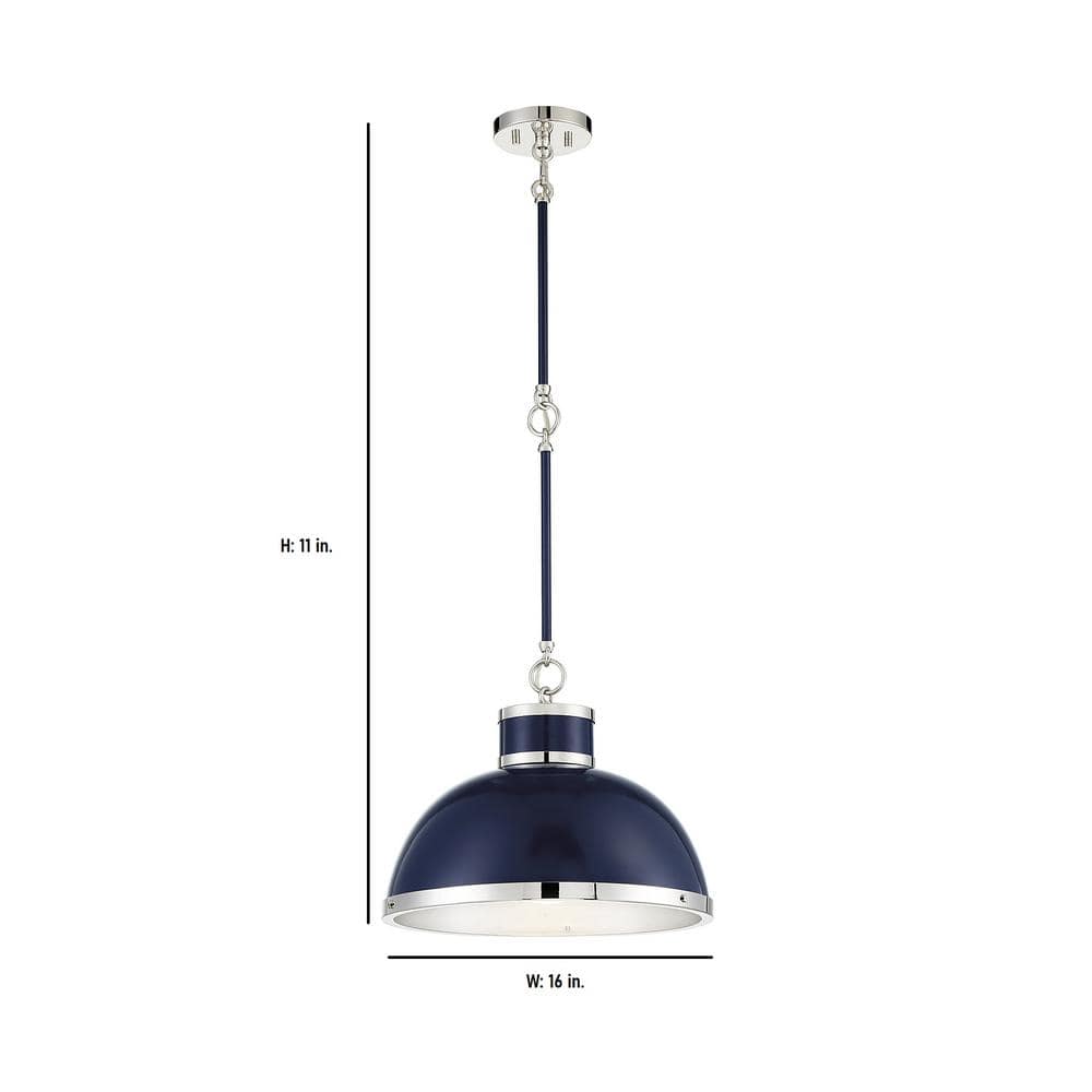 Navy and Polished Nickel 16" Industrial Bowl Pendant Light