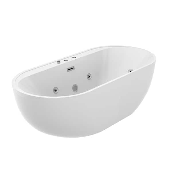 67 in. x 32 in. Acrylic Freestanding Whirlpool and Air Combination Bathtub with Drain and Overflow in Milk White