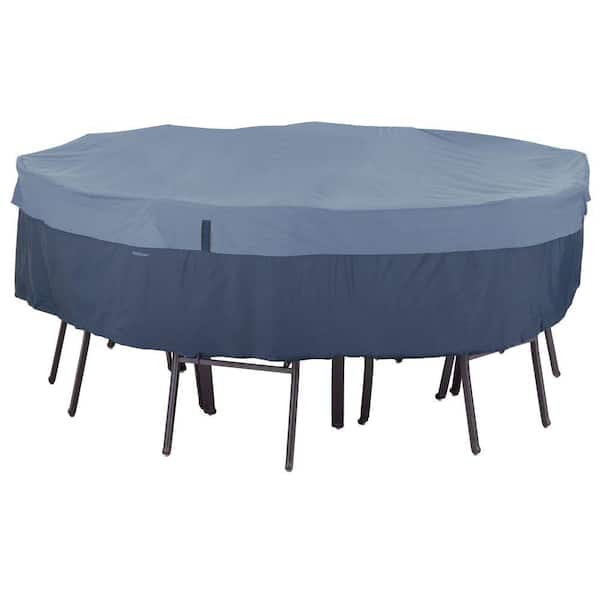 Classic Accessories Belltown Large Skyline Blue Round Table and Patio Chair Set Cover