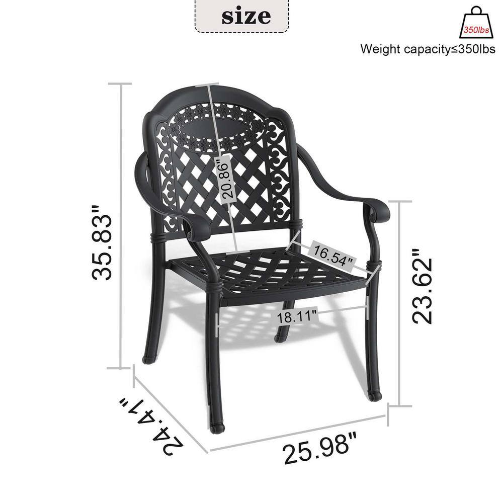 Black Cast Aluminum Outdoor Dining Armchairs with Cushions (6-Pack)