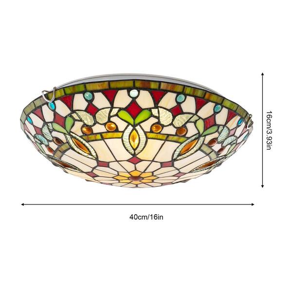 OUKANING Multicolor Vintage Flush Mount 16 in. 3-Light