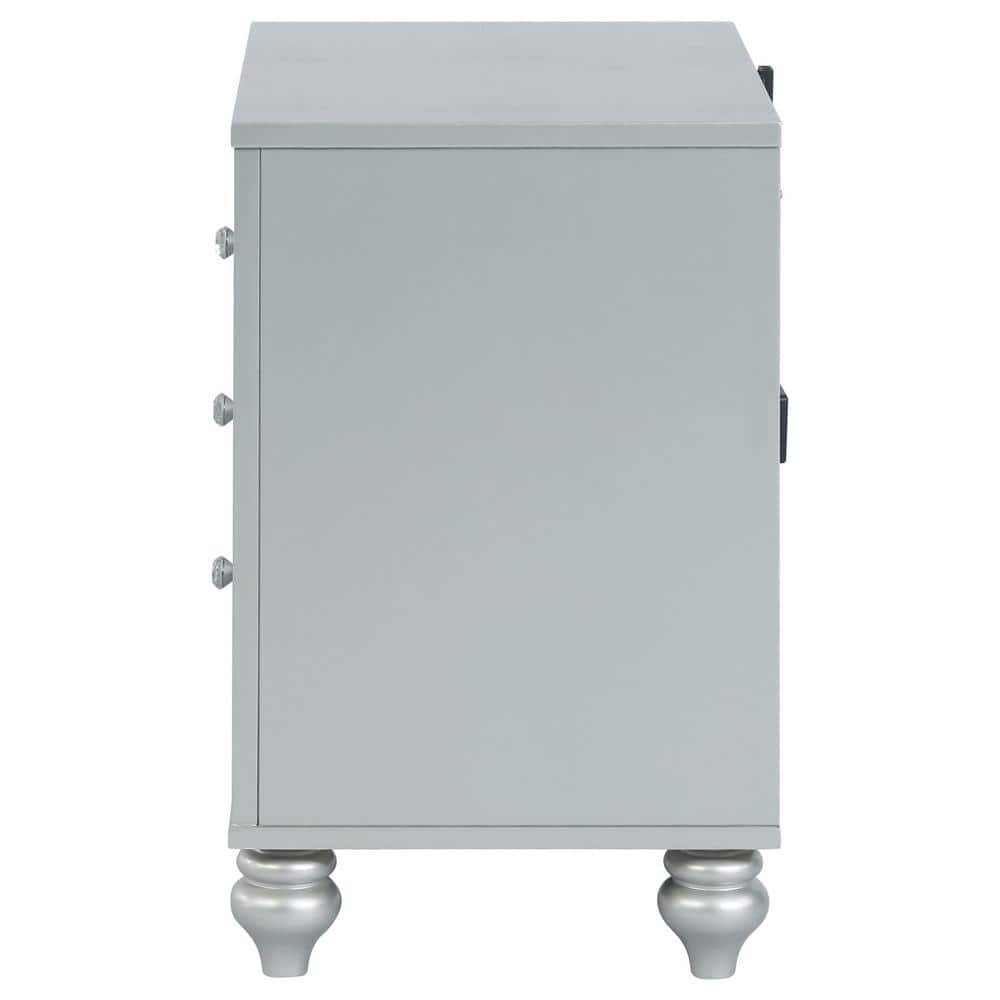 Silver Metallic 2-Drawer Nightstand with Crystal Knobs