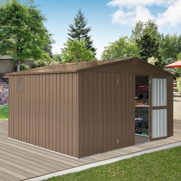 Sudzendf 11 ft. W x 9 ft. D Brown Metal Storage Shed Garden Shed