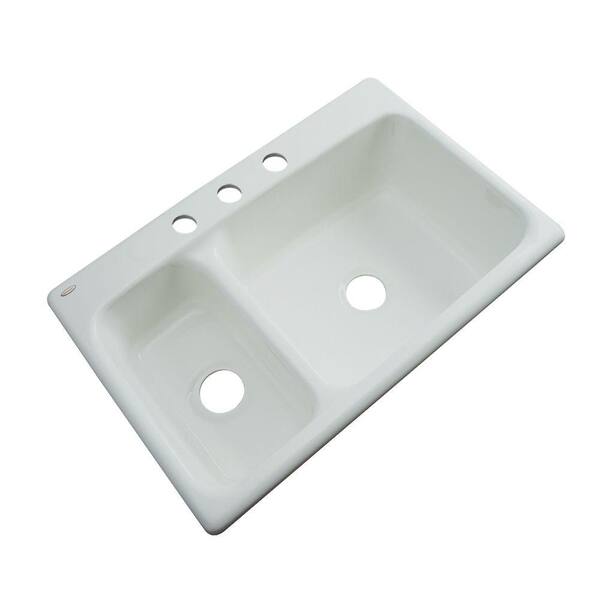 Thermocast Wyndham Drop-In Acrylic 33 in. 3-Hole Double Bowl Kitchen Sink in Ice Grey