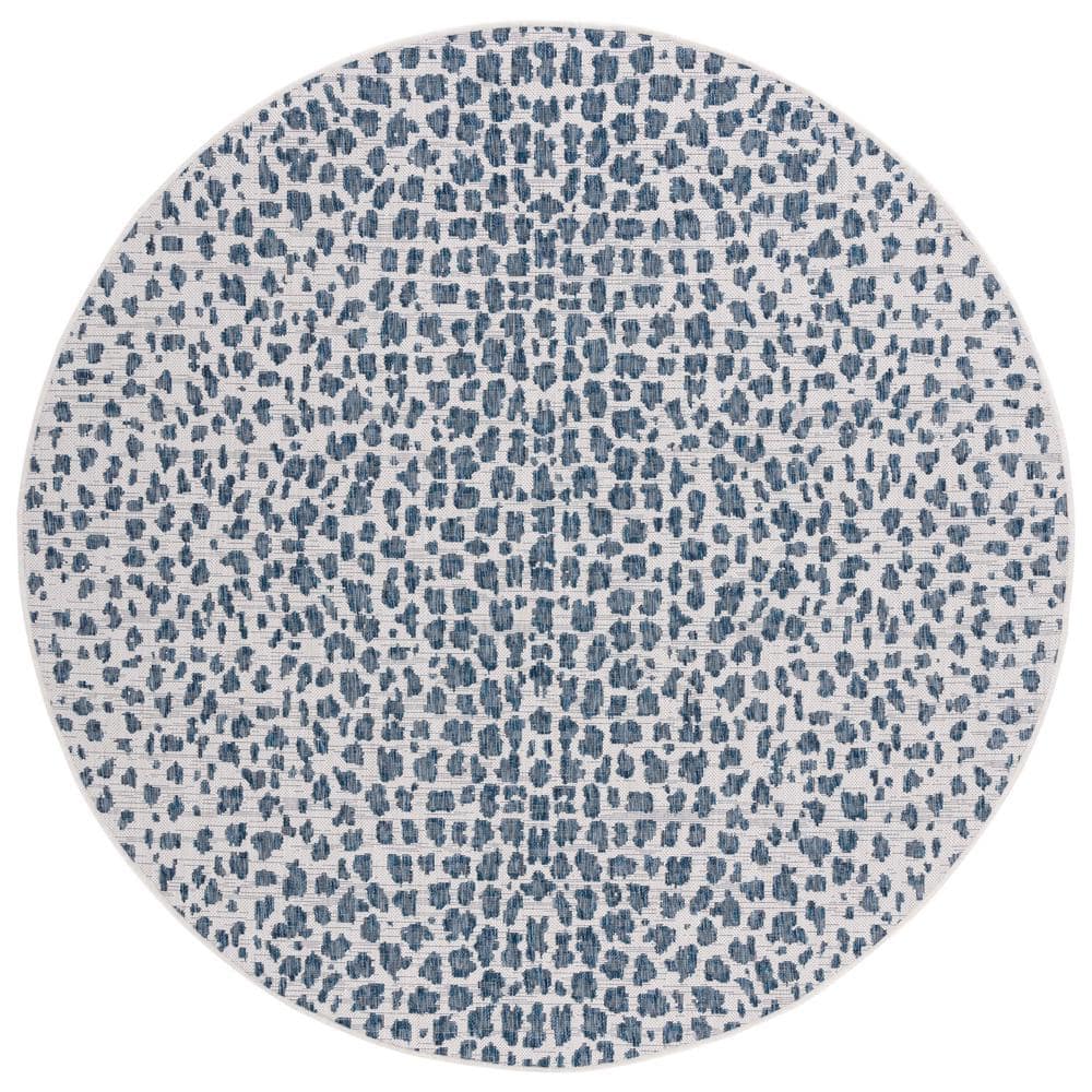Courtyard Ivory/Navy 5 ft. x 5 ft. Round Cheetah Geometric Indoor/Outdoor Area Rug price history on PriceWatchPro