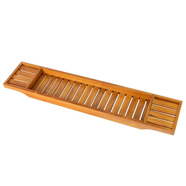 33.8 in. x 6 in. Teak Wood Bathtub Tray, Wooden Bath Caddy for Bathtub, Bath Tub Wood Table for Tub