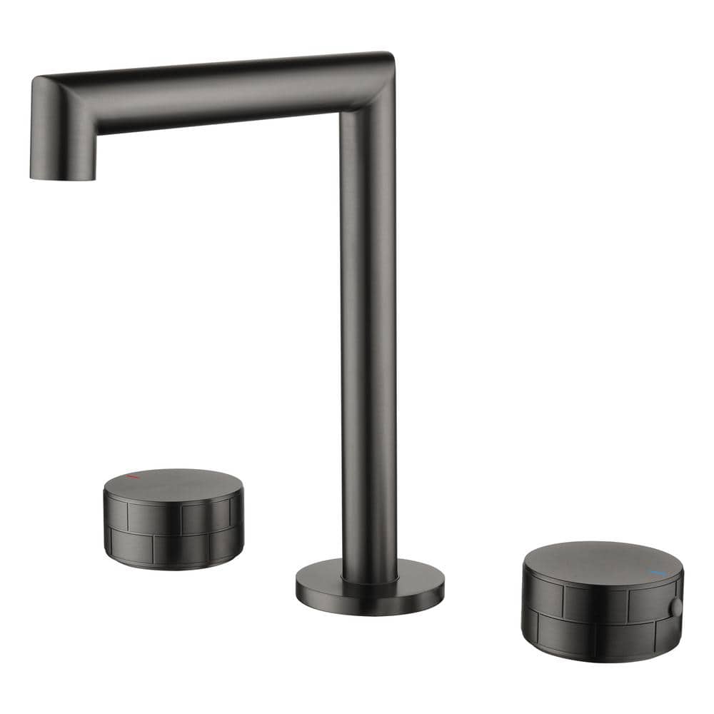 Gunmetal Gray Brass Double Handle Widespread Bathroom Faucet