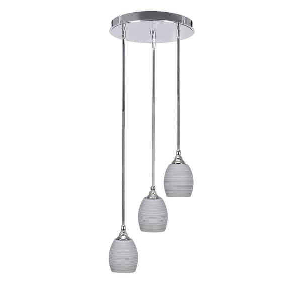Unbranded Villa 60-Watt 14.5 in. 3 Light Chrome Stem Pendant Light with 5 in. Black Matrix Glass Shade, No bulbs included