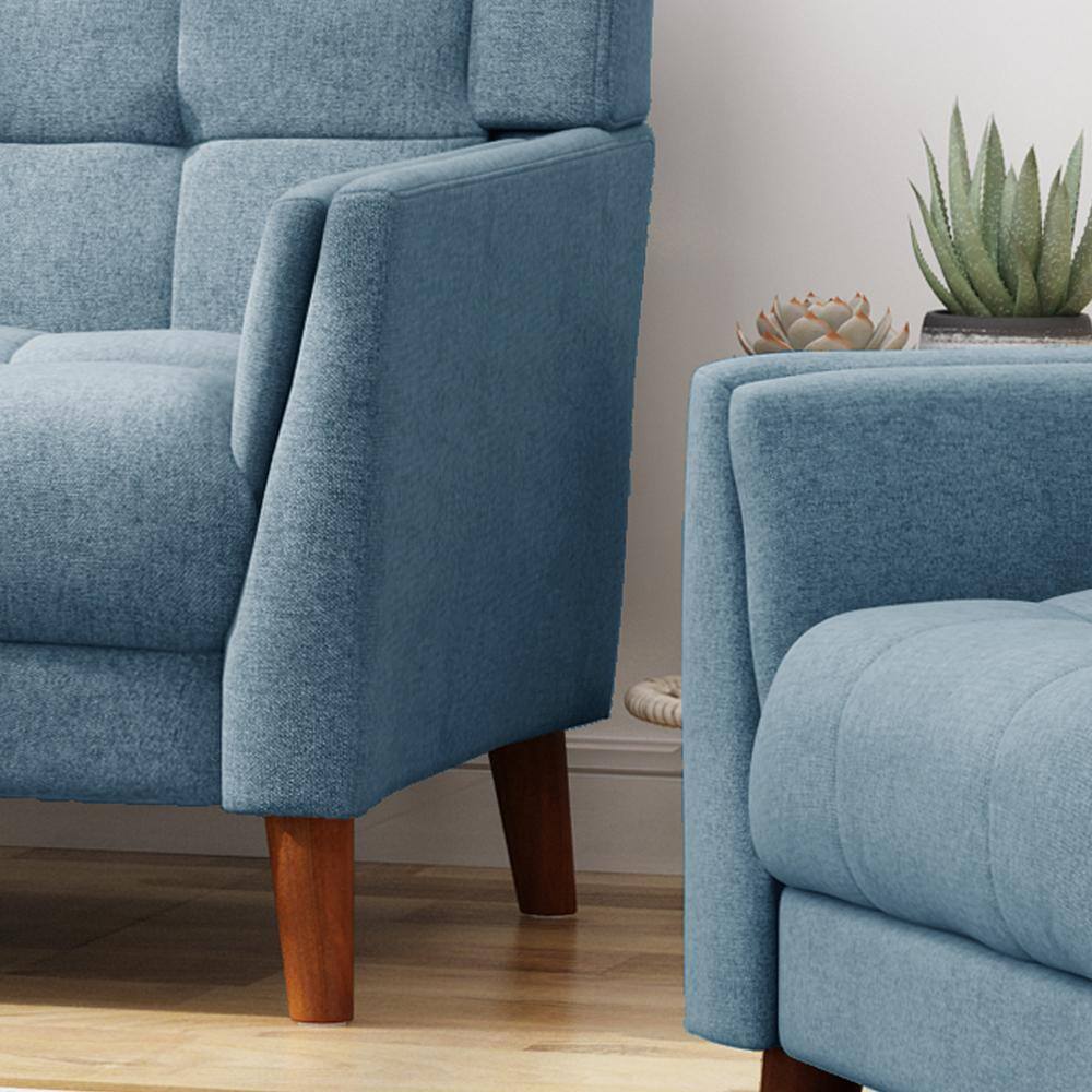 Evelyn Blue and Walnut Mid-Century Modern Arm Chair and Loveseat Set