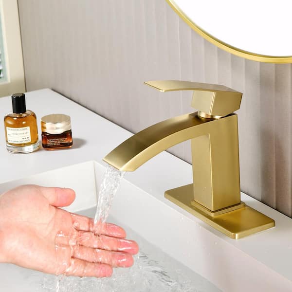 Ami Single Handle Single-Hole Bathroom Faucet 1.2 GPM With Drain in Brushed Gold
