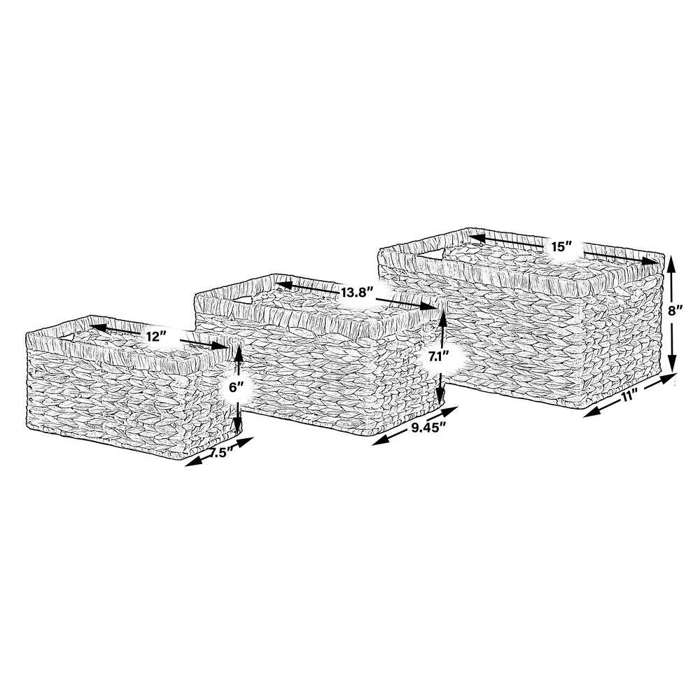 Rustic Water Hyacinth Wicker Rectangular Storage Basket Set