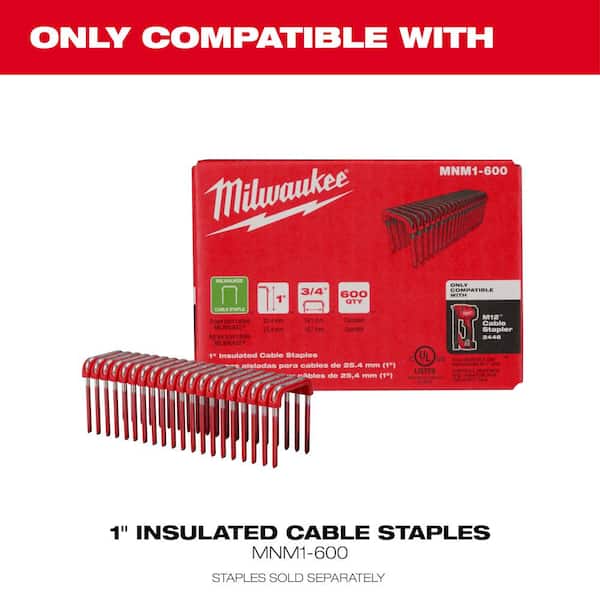 Milwaukee - M12 12-Volt Cordless Cable Stapler with 1 in. Insulated Cable Staples for M12 Cable Stapler 600 Per Box (3-Pack)
