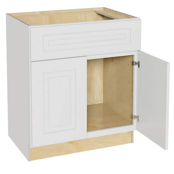 Grayson 30 in. W x 24 in. D x 34.5 in. H Assembled Plywood Sink Base Kitchen Cabinet in Pacific White with Soft Close