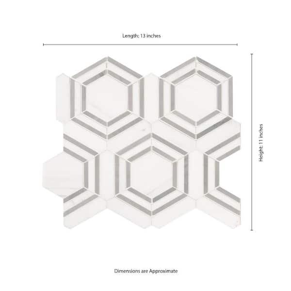 MSI Georama Grigio 13 in. x 11 in. x 10mm Polished Marble Mesh-Mounted Mosaic Tile (9.99 sq. ft. / case)