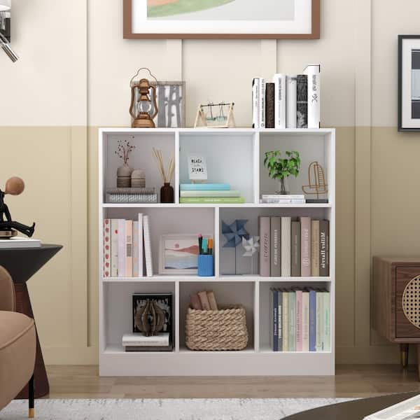 FUFU&GAGA 40.9 in. White Wood 8-Shelf Freestanding Standard Bookcase Display Bookshelf
