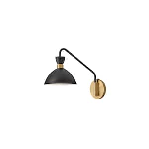 Simon 1-Light Black with Heritage Brass Accents Sconce
