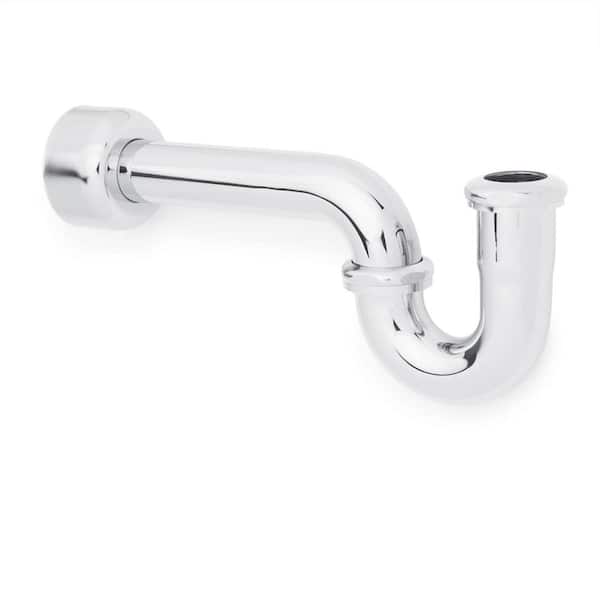 SIGNATURE HARDWARE 1-1/2 in. x 1-1/4 in. Chrome Brass P-Trap with High Box Flange