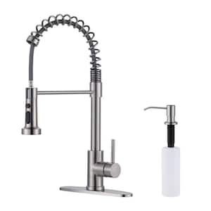 Single Handle Pull-Down Sprayer Kitchen Faucet with Soap Despenser with 3 Spray Mode Stainless Steel in Brushed Nickel