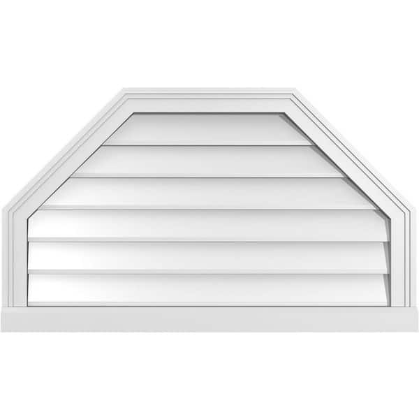 Ekena Millwork 34 in. x 20 in. Octagonal Top Surface Mount PVC Gable Vent: Decorative with Brickmould Sill Frame