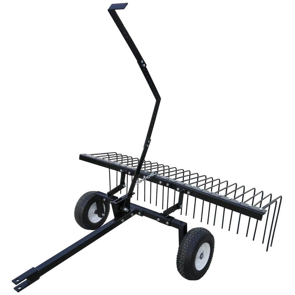 YARD TUFF 60 in. ATV Tow Behind Steel Lawn Landscape Rake with Wheels ...